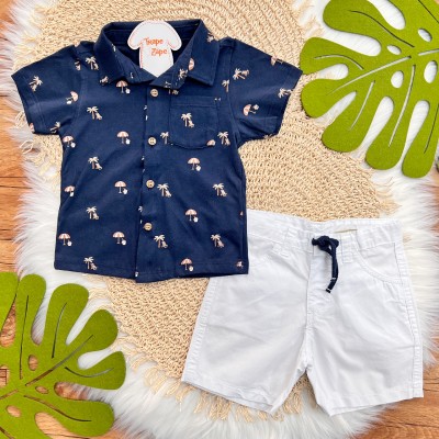 Conj. Camisa Praiana e Bermuda em Sarja - Marinho